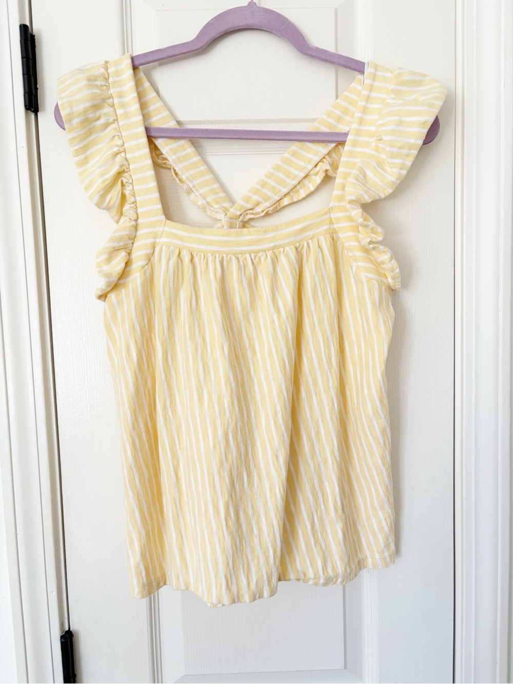 L • LC Lauren Conrad Yellow Striped Ruffle Strap Tank Top 100 % cotton